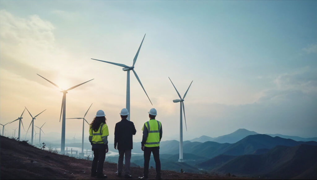 wind turbine technicians working