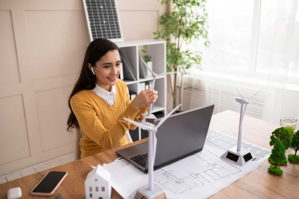 woman working as a renewable energy project manager