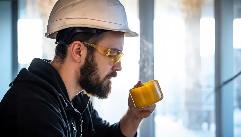 energy worker enjoying his morning coffee