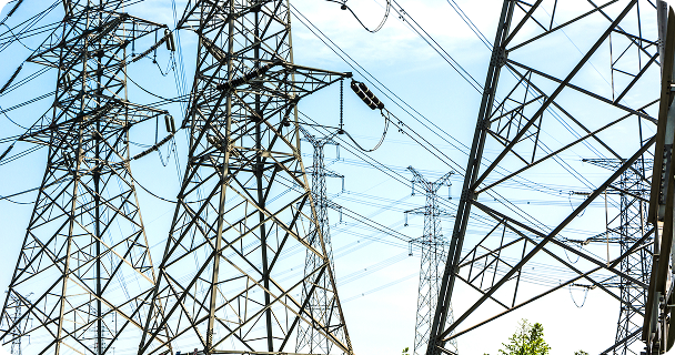 Electricity high voltage pole and sky